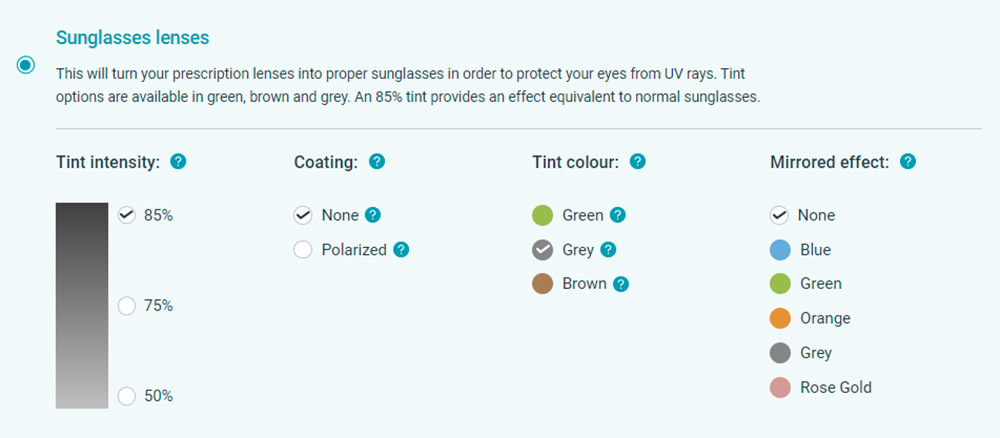 Select sunglasses lenses