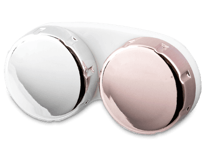 Contact lens case with mirrored finish – pink/silver 