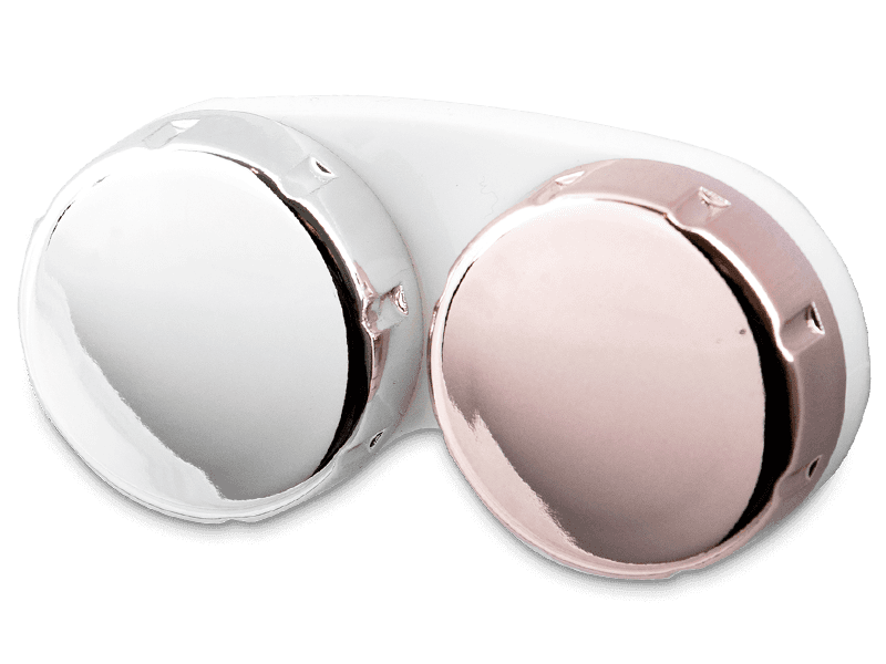 Contact lens case with mirrored finish – pink/silver 